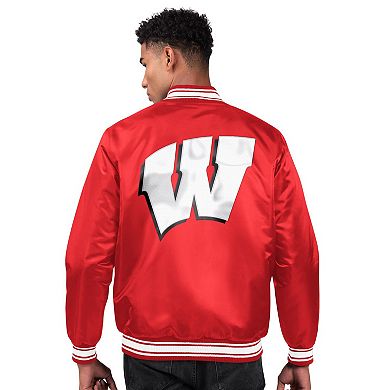 Men's Starter Red Wisconsin Badgers Two-Hit Satin Varsity Full-Snap Jacket