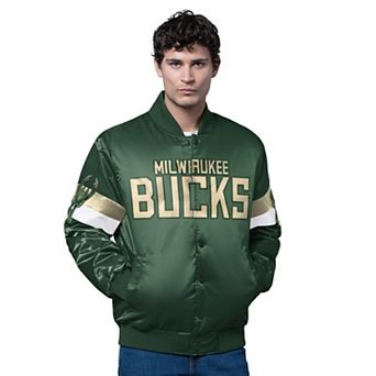 Men's Starter Hunter Green Milwaukee Bucks Triple Option Varsity Full-Snap Satin Jacket