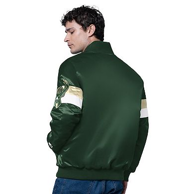 Men's Starter Hunter Green Milwaukee Bucks Triple Option Varsity Full-Snap Satin Jacket