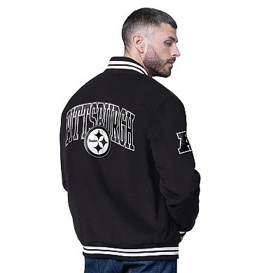 Men's Starter Black Pittsburgh Steelers Blackout Corduroy Full-Snap Varsity Jacket
