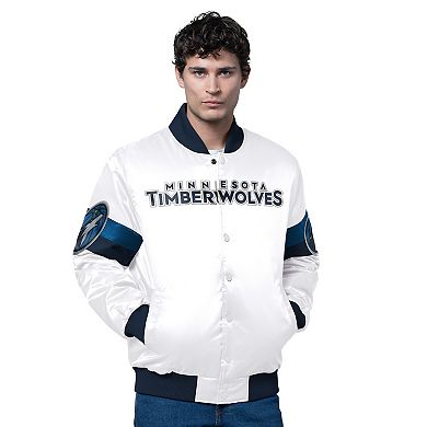 Men's Starter White Minnesota Timberwolves Triple Option Varsity Full-Snap Satin Jacket