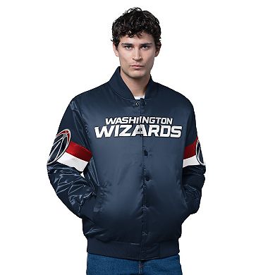 Men's Starter Navy Washington Wizards Triple Option Varsity Full-Snap Satin Jacket