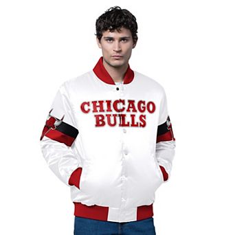 Men's Starter White Chicago Bulls Triple Option Varsity Full-Snap Satin Jacket