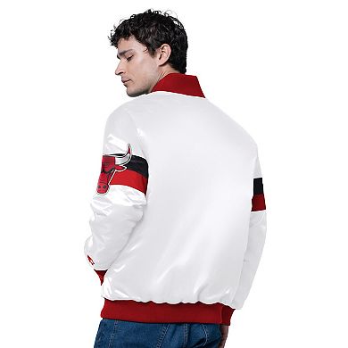 Men's Starter White Chicago Bulls Triple Option Varsity Full-Snap Satin Jacket