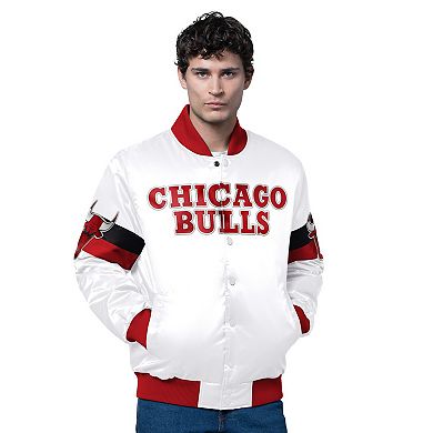 Men's Starter White Chicago Bulls Triple Option Varsity Full-Snap Satin Jacket
