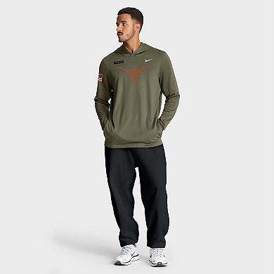 Men's Nike Olive Texas Longhorns 2025 Military Appreciation Dri-FIT Long Sleeve Hoodie T-Shirt
