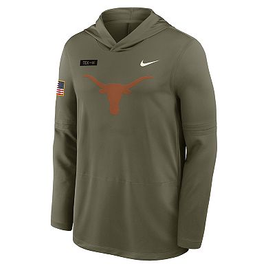 Men's Nike Olive Texas Longhorns 2025 Military Appreciation Dri-FIT Long Sleeve Hoodie T-Shirt