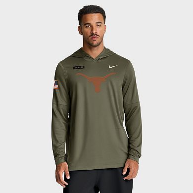 Men's Nike Olive Texas Longhorns 2025 Military Appreciation Dri-FIT Long Sleeve Hoodie T-Shirt