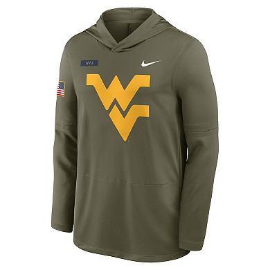 Men's Nike Olive West Virginia Mountaineers 2025 Military Appreciation Dri-FIT Long Sleeve Hoodie T-Shirt