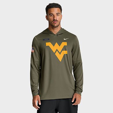 Men's Nike Olive West Virginia Mountaineers 2025 Military Appreciation Dri-FIT Long Sleeve Hoodie T-Shirt