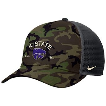 Men's Nike Camo Kansas State Wildcats 2025 Military Appreciation Rise Adjustable Trucker Hat