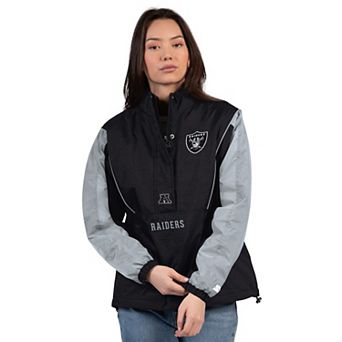 Women's Starter Black/Silver Las Vegas Raiders Thursday Night Gridiron Half-Zip Jacket