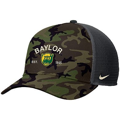 Men's Nike Camo Baylor Bears 2025 Military Appreciation Rise Adjustable Trucker Hat
