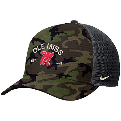Men's Nike Camo Ole Miss Rebels 2025 Military Appreciation Rise Adjustable Trucker Hat