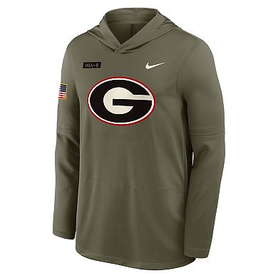 Men's Nike Olive Georgia Bulldogs 2025 Military Appreciation Dri-FIT Long Sleeve Hoodie T-Shirt