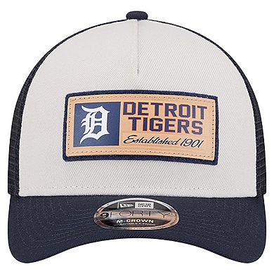 Men's New Era Stone/Navy Detroit Tigers Text A-Frame Trucker 9FORTY Hat