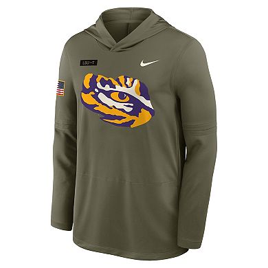 Men's Nike Olive LSU Tigers 2025 Military Appreciation Dri-FIT Long Sleeve Hoodie T-Shirt