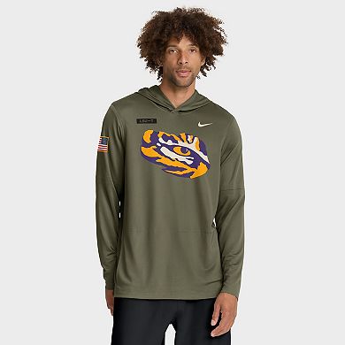 Men's Nike Olive LSU Tigers 2025 Military Appreciation Dri-FIT Long Sleeve Hoodie T-Shirt