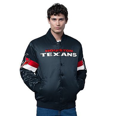 Men's Starter Navy Houston Texans Triple Option Satin Varsity Full-Snap Jacket