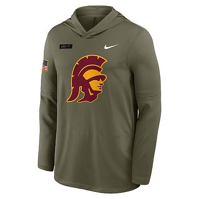 Men's Nike Olive USC Trojans 2025 Military Appreciation Dri-FIT Long Sleeve Hoodie T-Shirt
