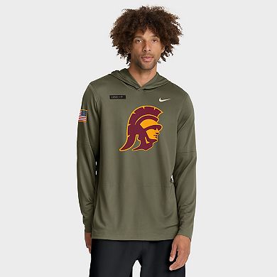 Men's Nike Olive USC Trojans 2025 Military Appreciation Dri-FIT Long Sleeve Hoodie T-Shirt