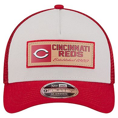 Men's New Era Stone/Red Cincinnati Reds Text A-Frame Trucker 9FORTY Hat