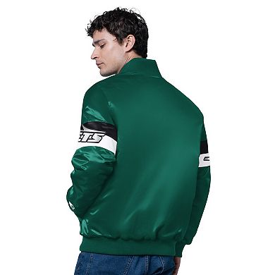 Men's Starter Green New York Jets Triple Option Satin Varsity Full-Snap Jacket