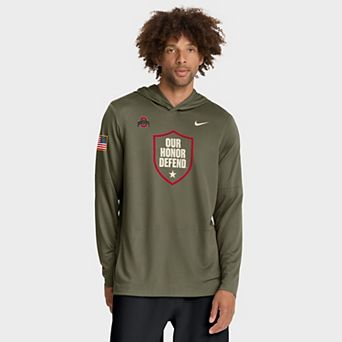 Men's Nike Olive Ohio State Buckeyes 2025 Military Appreciation Dri-FIT Long Sleeve Hoodie T-Shirt