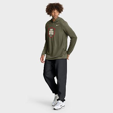Men's Nike Olive Ohio State Buckeyes 2025 Military Appreciation Dri-FIT Long Sleeve Hoodie T-Shirt