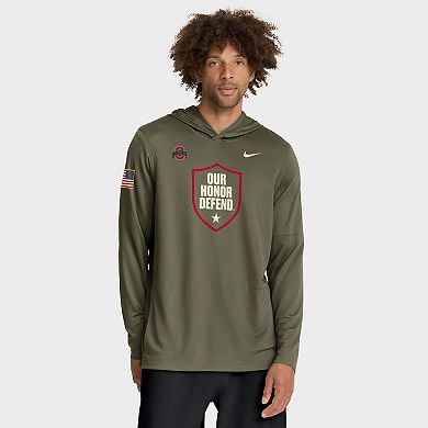 Men's Nike Olive Ohio State Buckeyes 2025 Military Appreciation Dri-FIT Long Sleeve Hoodie T-Shirt