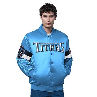 Men's Starter Light Blue Tennessee Titans Triple Option Satin Varsity Full-Snap Jacket