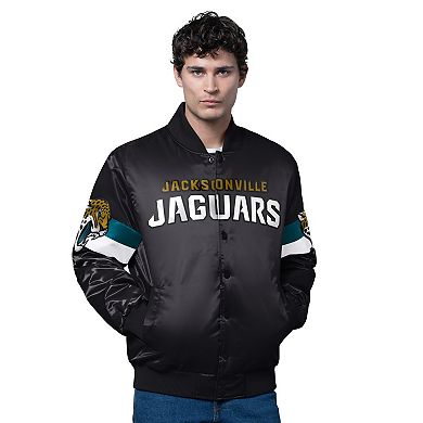 Men's Starter Black Jacksonville Jaguars Triple Option Satin Varsity Full-Snap Jacket