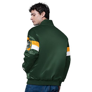 Men's Starter Green Green Bay Packers Triple Option Satin Varsity Vintage Logo Full-Snap Jacket
