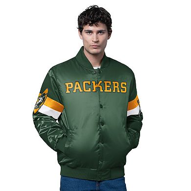 Men's Starter Green Green Bay Packers Triple Option Satin Varsity Vintage Logo Full-Snap Jacket