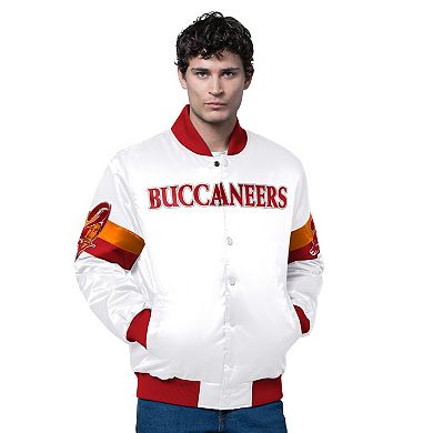 Men's Starter White Tampa Bay Buccaneers Triple Option Satin Varsity Full-Snap Jacket