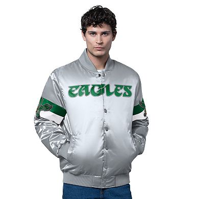 Men's Starter Silver Philadelphia Eagles Triple Option Satin Varsity Vintage Logo Full-Snap Jacket