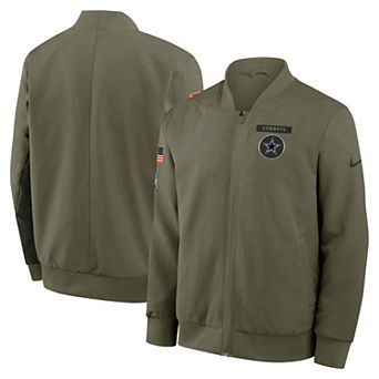 Men's Nike Olive Dallas Cowboys 2025 Salute to Service Sideline Full-Zip Bomber Jacket