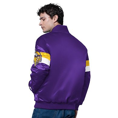 Men's Starter Purple Minnesota Vikings Triple Option Satin Varsity Full-Snap Jacket