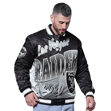 Men's Starter Black Las Vegas Raiders Pass Rush Varsity Full-Snap Jacket