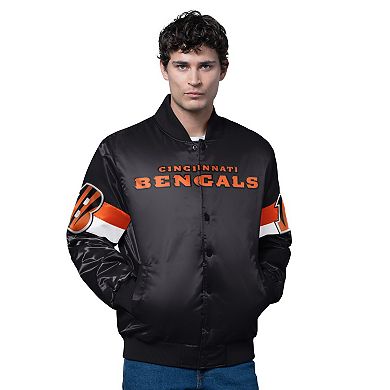 Men's Starter Black Cincinnati Bengals Triple Option Satin Varsity Full-Snap Jacket