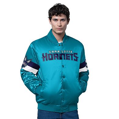 Men's Starter Teal Charlotte Hornets Triple Option Varsity Full-Snap Satin Jacket