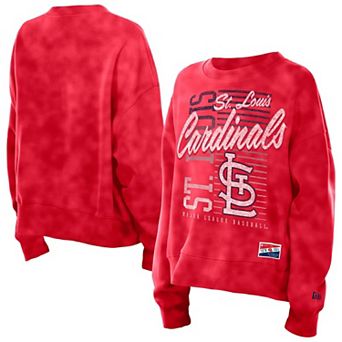 Women's New Era Red St. Louis Cardinals Boxy Mineral Wash Dolmen Sleeve Cropped Sweatshirt