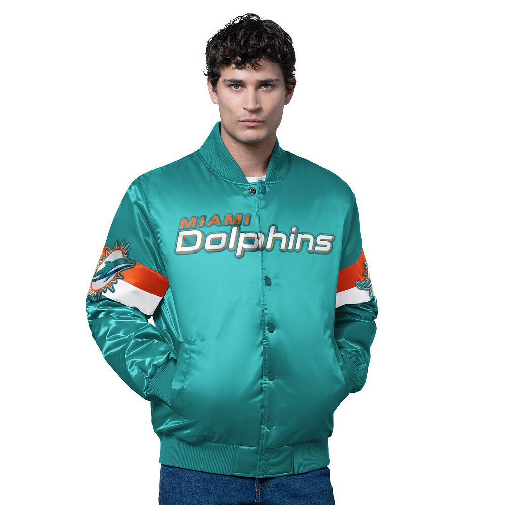 Men's Starter Aqua Miami Dolphins Triple Option Satin Varsity Full