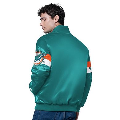 Men's Starter Aqua Miami Dolphins Triple Option Satin Varsity Full-Snap Jacket