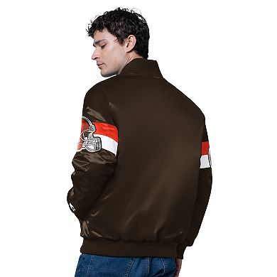 Men's Starter Brown Cleveland Browns Triple Option Satin Varsity Full-Snap Jacket