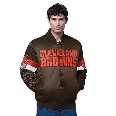 Men's Starter Brown Cleveland Browns Triple Option Satin Varsity Full-Snap Jacket