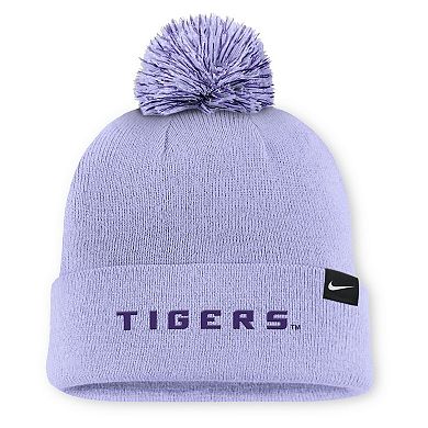 Men's Nike Light Purple LSU Tigers Primetime Peak Campus Cuffed Knit Hat with Pom