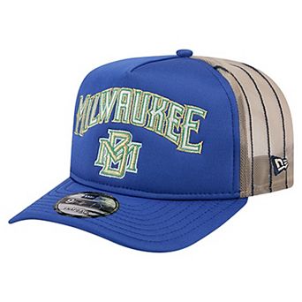 Men's New Era Royal Milwaukee Brewers Vintage Arched Foam Front 9FIFTY A-Frame Adjustable Trucker Hat
