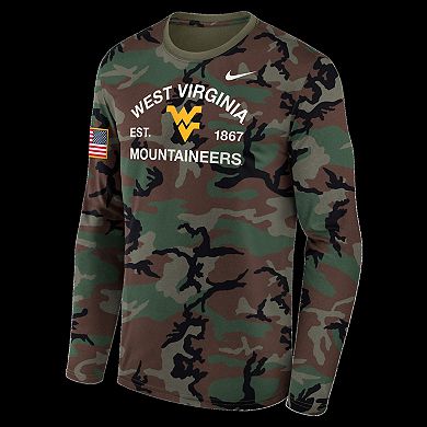 Men's Nike Camo West Virginia Mountaineers 2025 Military Appreciation Legend Dri-FIT Long Sleeve T-Shirt