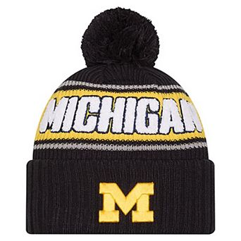 Men's New Era Black Michigan Wolverines Bold Cuffed Knit Hat with Pom